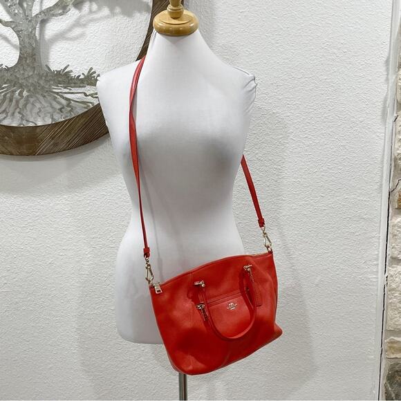 Coach Pebble Prairie Satchel Crossbody Bag Purse Red Orange A1581-34340 - Picture 2 of 10